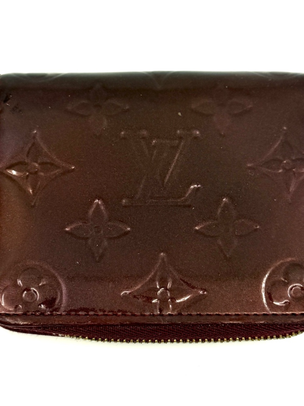 Authentic Louis Vuitton Monogram Vernis Zippy Coin Purse M91534, Burgundy color